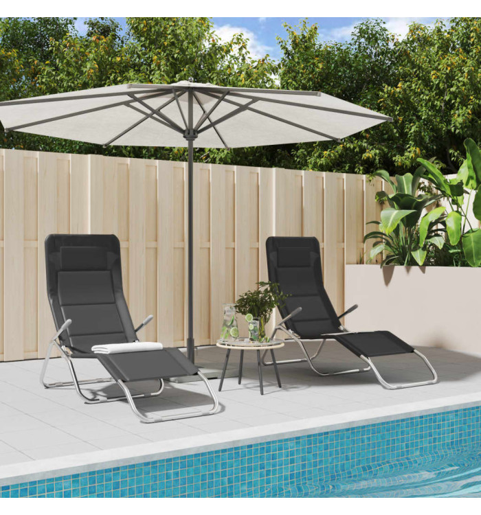 Chaises longues pliables lot de 2 noir textilène et acier | Mobilier & Déco