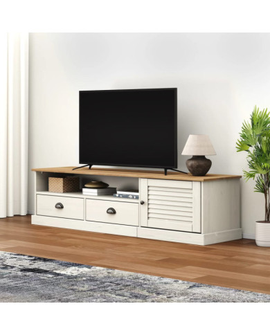 Meuble TV VIGO blanc 156x40x40 cm bois massif de pin | Mobilier & Déco