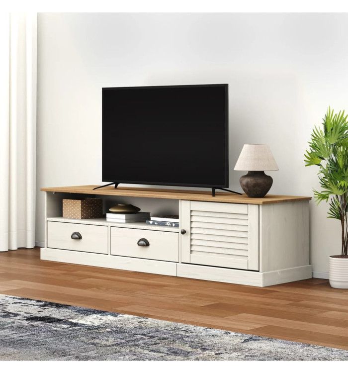 Meuble TV VIGO blanc 156x40x40 cm bois massif de pin | Mobilier & Déco