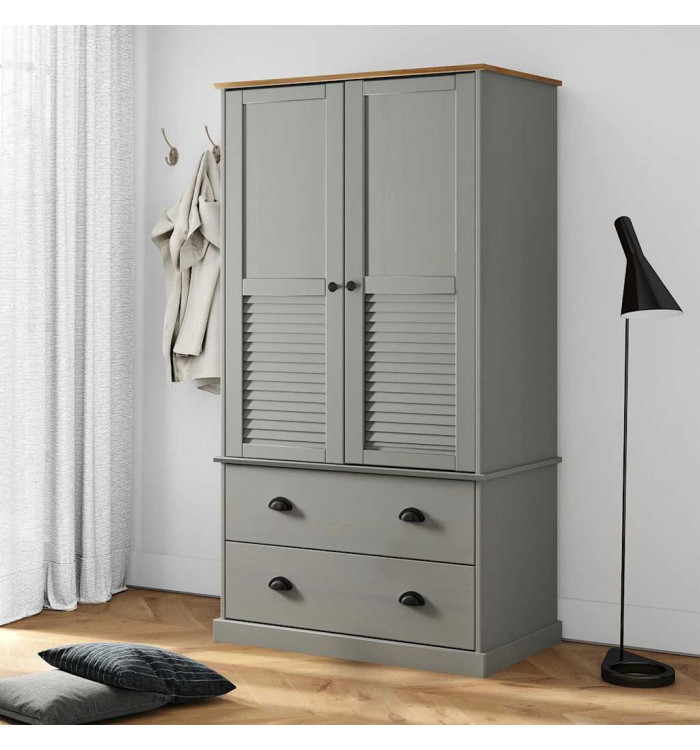 Garde-robe VIGO gris 90x55x170 cm bois massif de pin | Mobilier & Déco