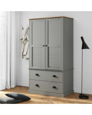 Garde-robe VIGO gris 90x55x170 cm bois massif de pin | Mobilier & Déco