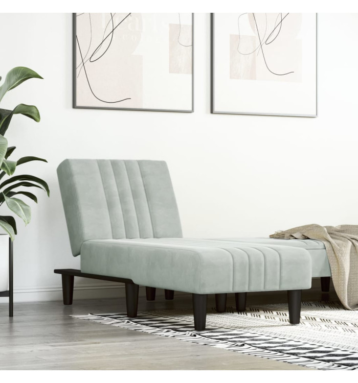 Chaise longue gris clair velours | Mobilier & Déco