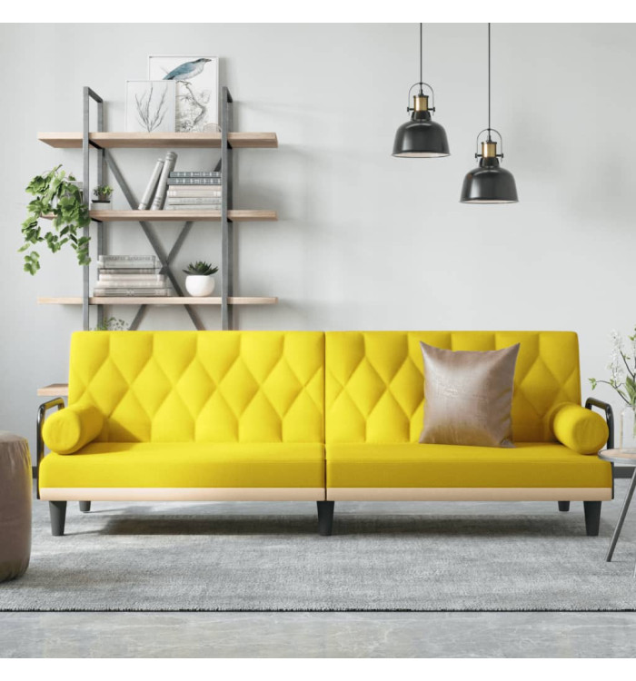 Canapé-lit avec accoudoirs jaune clair tissu | Mobilier & Déco