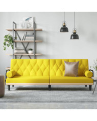 Canapé-lit avec accoudoirs jaune clair tissu | Mobilier & Déco