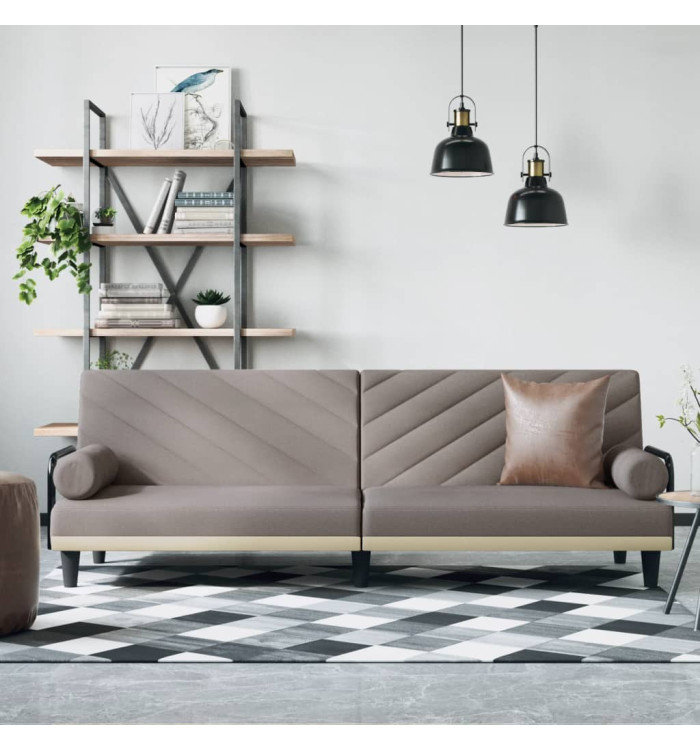Canapé-lit avec accoudoirs taupe tissu | Mobilier & Déco