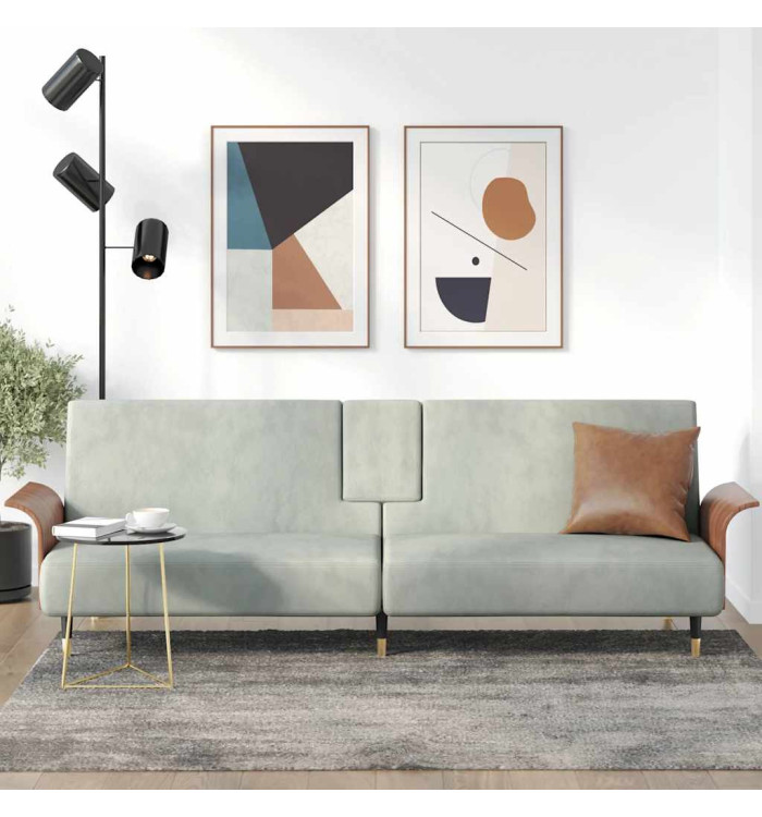 Canapé-lit avec porte-gobelets gris clair velours | Mobilier & Déco