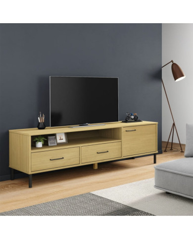 Meuble TV avec pieds en métal Marron Bois de pin massif OSLO | Mobilier & Déco