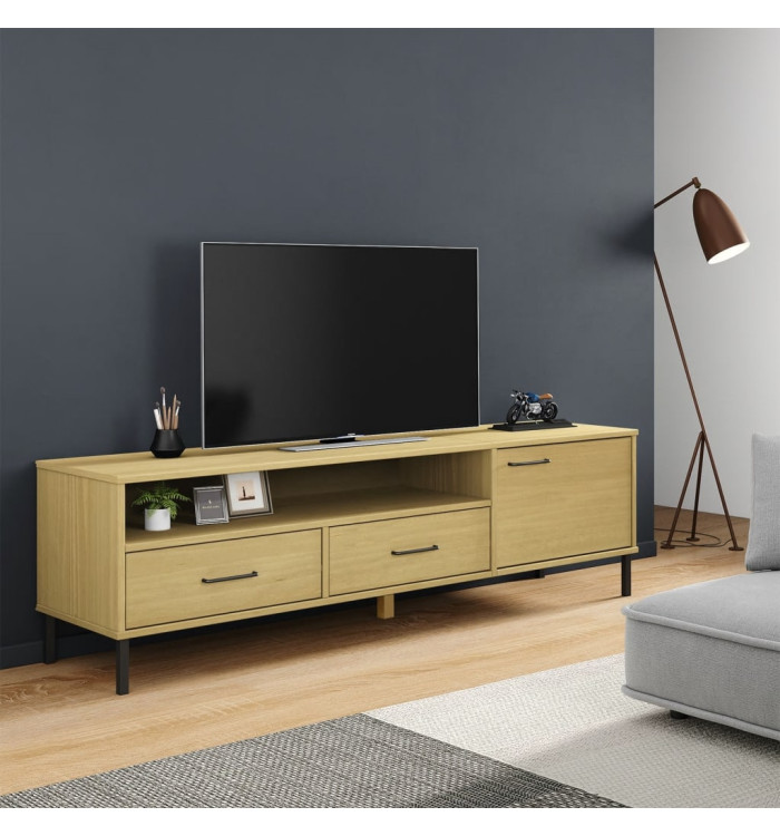 Meuble TV avec pieds en métal Marron Bois de pin massif OSLO | Mobilier & Déco