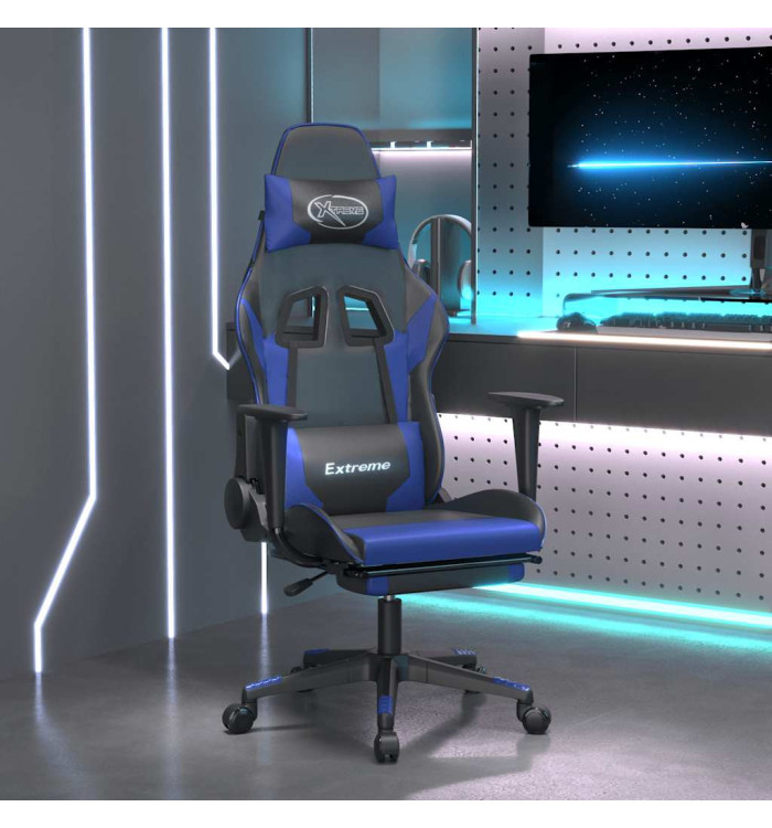 Chaise de jeu de massage et repose-pied Noir et bleu Similicuir | Mobilier & Déco