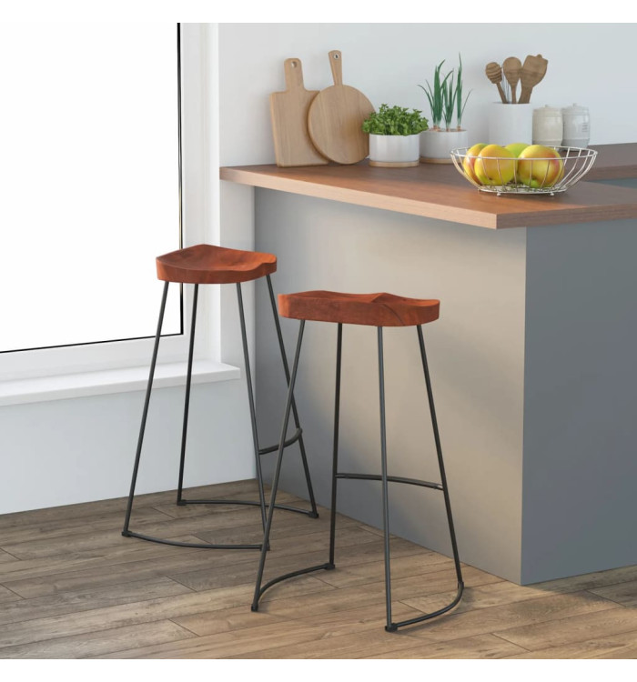 Tabourets de bar Gavin lot de 2 50x40x78cm bois massif manguier | Mobilier & Déco