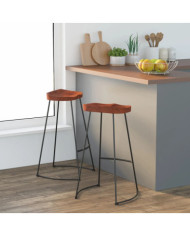 Tabourets de bar Gavin lot de 2 50x40x78cm bois massif manguier | Mobilier & Déco