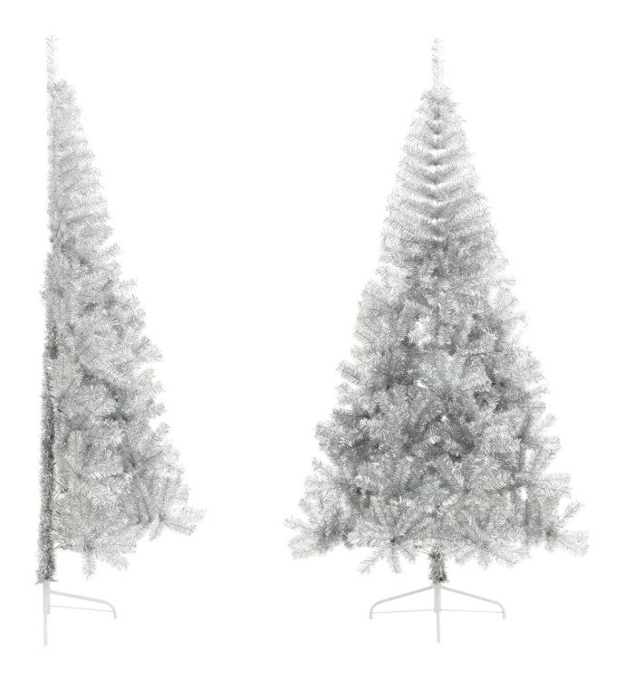 Demi sapin de Noël artificiel avec support argenté 240 cm PET | Mobilier & Déco