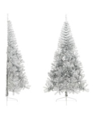 Demi sapin de Noël artificiel avec support argenté 240 cm PET | Mobilier & Déco
