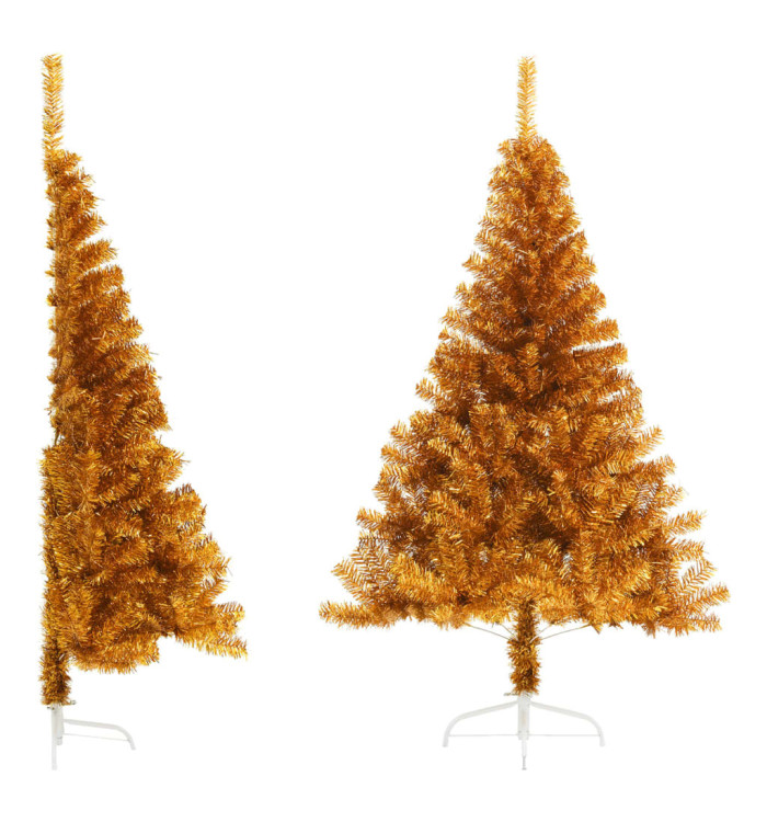 Demi sapin de Noël artificiel avec support doré 180 cm PET | Mobilier & Déco