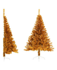 Demi sapin de Noël artificiel avec support doré 180 cm PET | Mobilier & Déco
