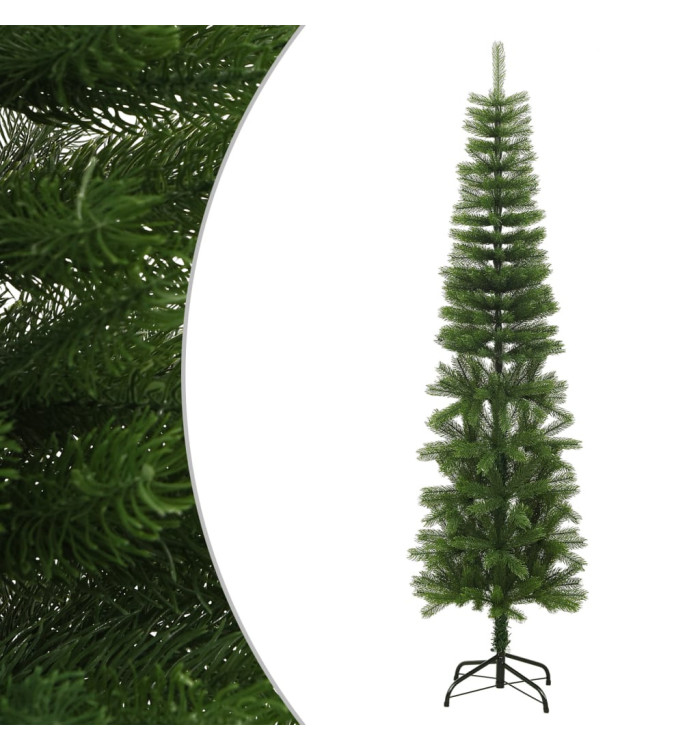 Sapin de Noël artificiel mince avec support 210 cm PE | Mobilier & Déco