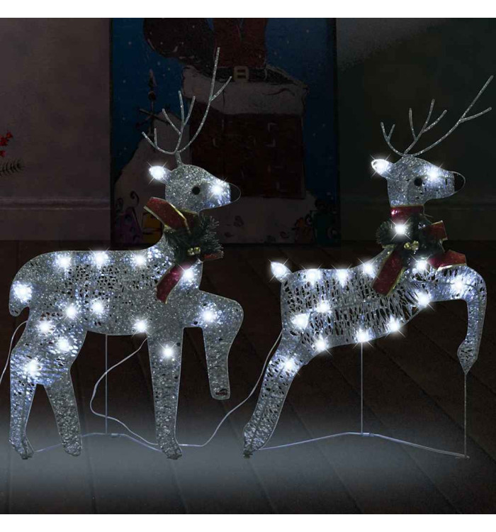 Rennes de Noël 2 pcs Argenté 40 LED | Mobilier & Déco