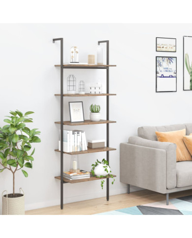 Étagère inclinée à 5 niveaux Marron foncé et noir 64x35x185 cm | Mobilier & Déco
