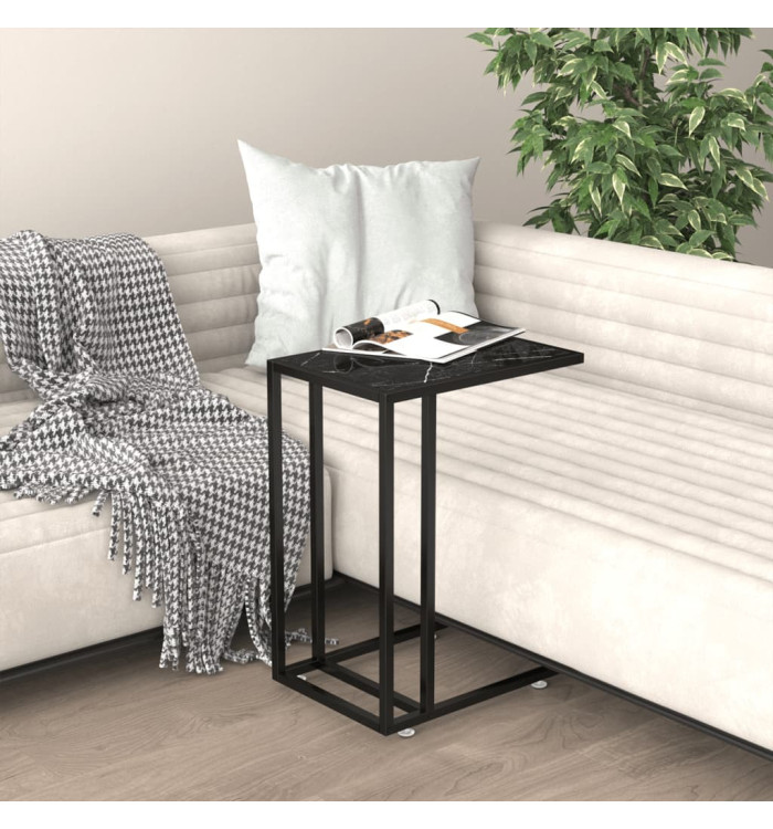 Table d'appoint ordinateur Marbre noir 50x35x65 cm Verre trempé | Mobilier & Déco