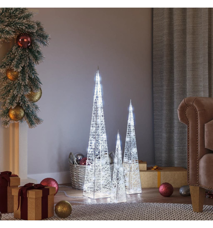 Jeu de cônes lumineux à LED Acrylique Blanc froid 30/45/60 cm | Mobilier & Déco