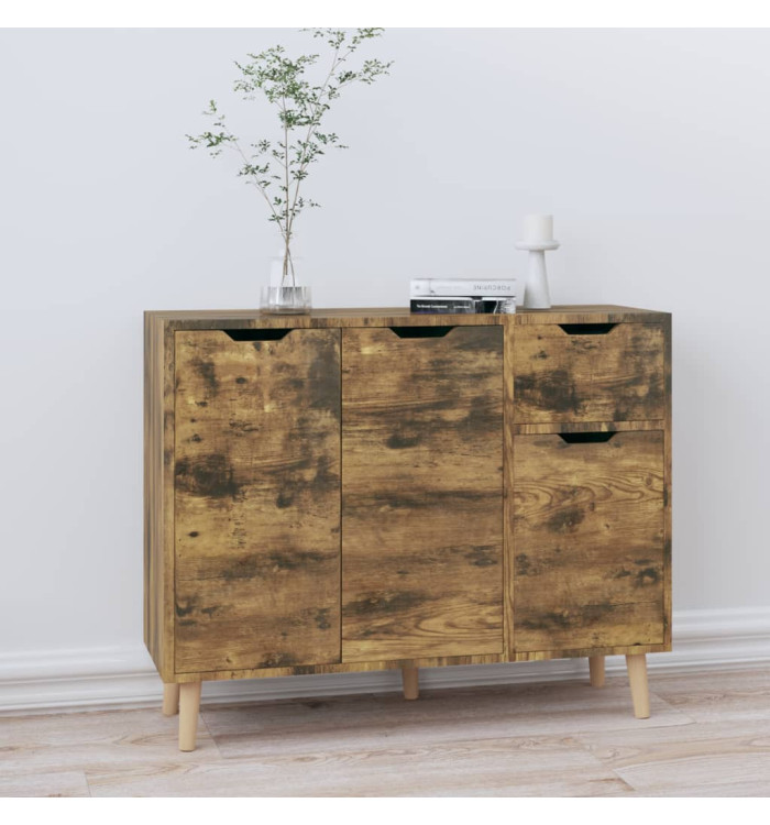 Buffet chêne fumé 90x30x72 cm bois d'ingénierie | Mobilier & Déco