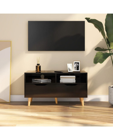Meuble TV noir brillant 90x40x48,5 cm bois d'ingénierie | Mobilier & Déco