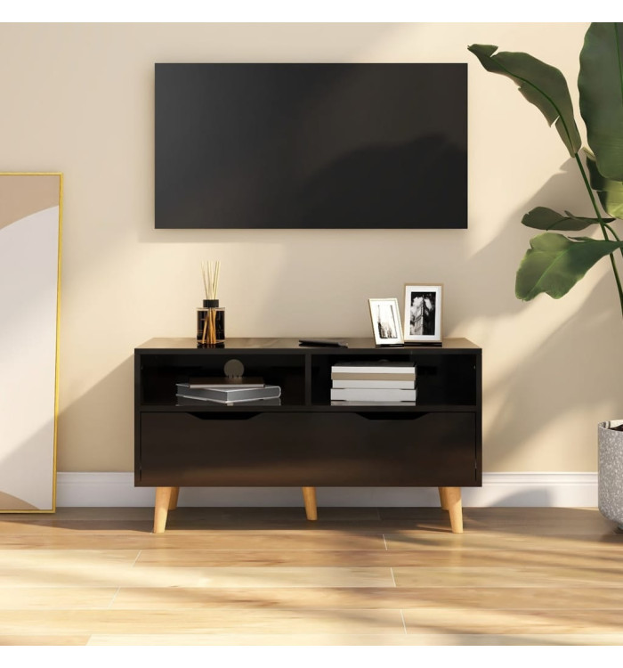 Meuble TV noir brillant 90x40x48,5 cm bois d'ingénierie | Mobilier & Déco