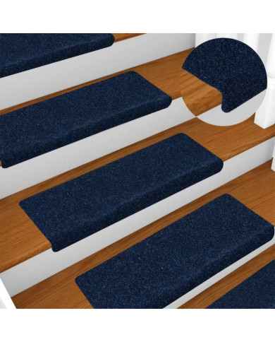 Tapis d'escalier 15 pcs Tissu aiguilleté 65x21x4 cm Bleu | Mobilier & Déco