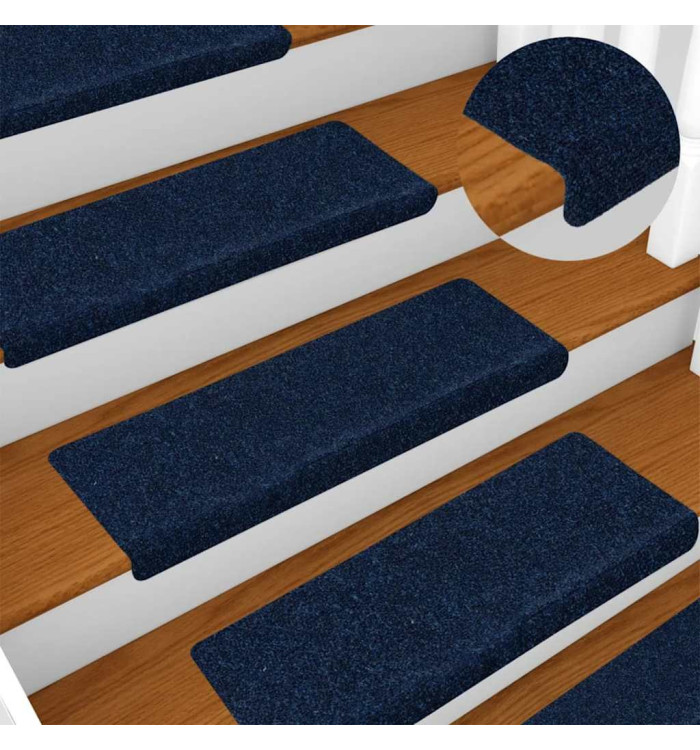 Tapis d'escalier 15 pcs Tissu aiguilleté 65x21x4 cm Bleu | Mobilier & Déco