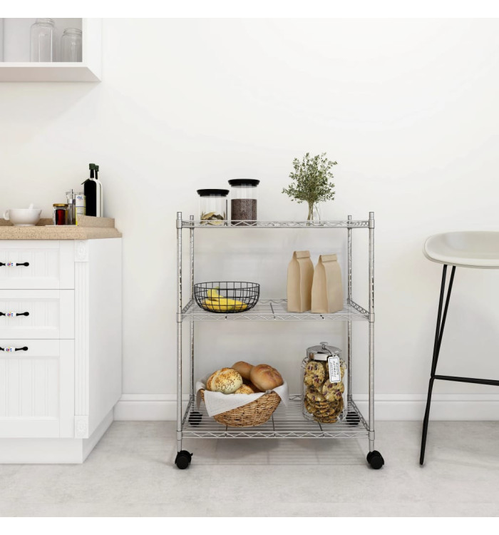 Étagère de rangement 3 niveaux et roues 60x35x81cm chrome 150kg | Mobilier & Déco