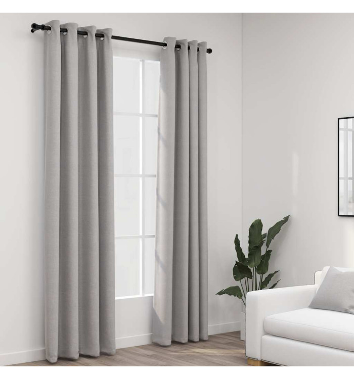 Rideaux occultants Aspect lin avec œillets 2 pcs Gris 140x225cm | Mobilier & Déco