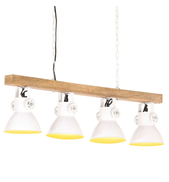 Plafonnier industriel Blanc E27 Bois de manguier | Mobilier & Déco