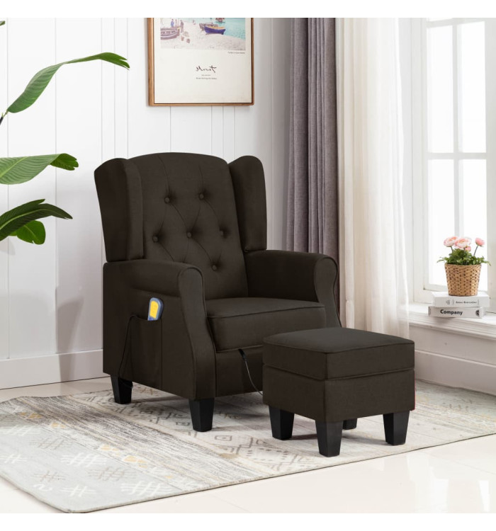 Fauteuil de massage avec repose-pied Marron foncé Tissu | Mobilier & Déco