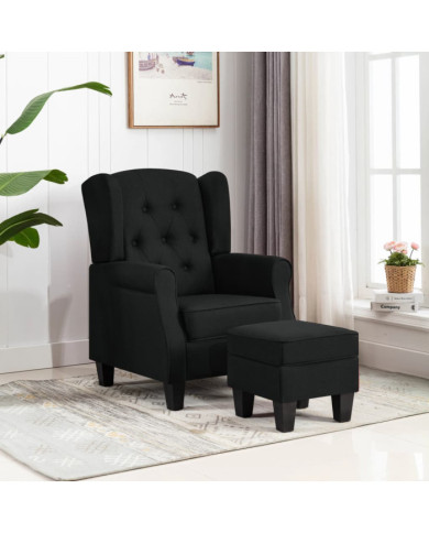Fauteuil avec repose-pied Noir Tissu | Mobilier & Déco