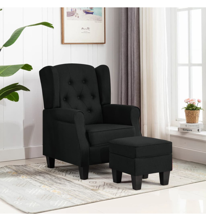 Fauteuil avec repose-pied Noir Tissu | Mobilier & Déco