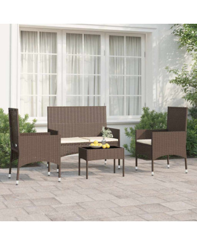 Salon de jardin 4 pcs avec coussins Marron Résine tressée | Mobilier & Déco