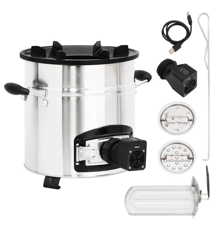 Poêle à bois avec ventilateur USB Argenté 35,5x26x28 cm Inox | Mobilier & Déco