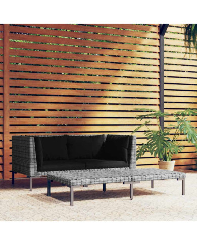 Salon de jardin 3 pcs Gris foncé Résine tressée demi-ronde | Mobilier & Déco