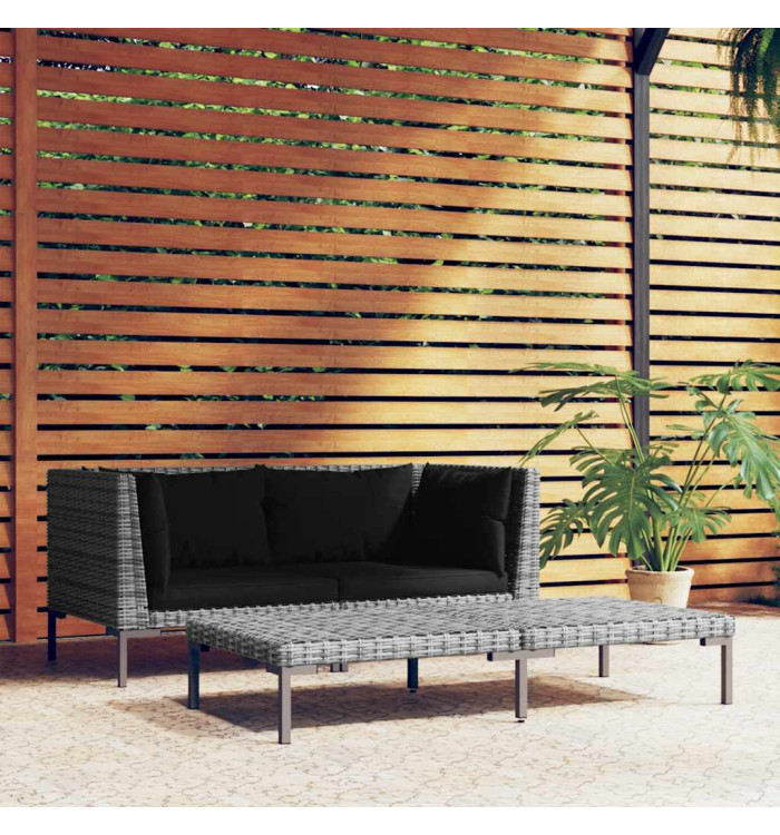 Salon de jardin 3 pcs Gris foncé Résine tressée demi-ronde | Mobilier & Déco