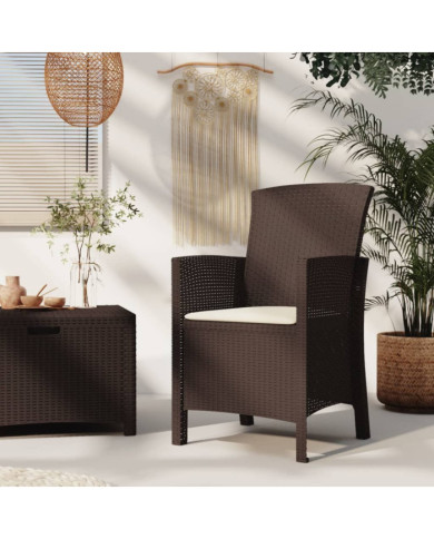 Chaise de jardin avec coussin Rotin PP Marron | Mobilier & Déco
