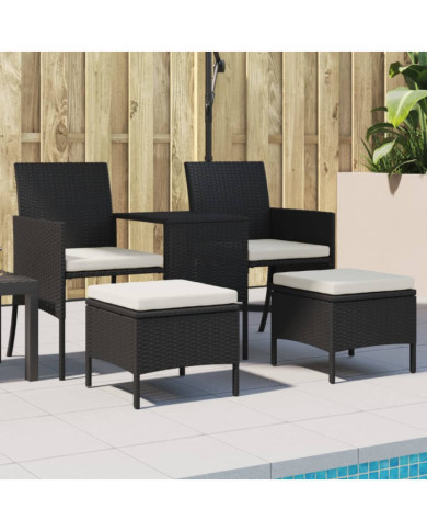 Canapé de jardin 2 places avec table et tabourets noir rotin | Mobilier & Déco