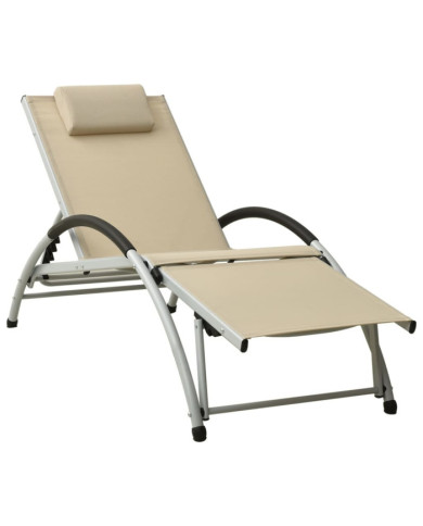Chaise longue avec oreiller textilène crème | Mobilier & Déco