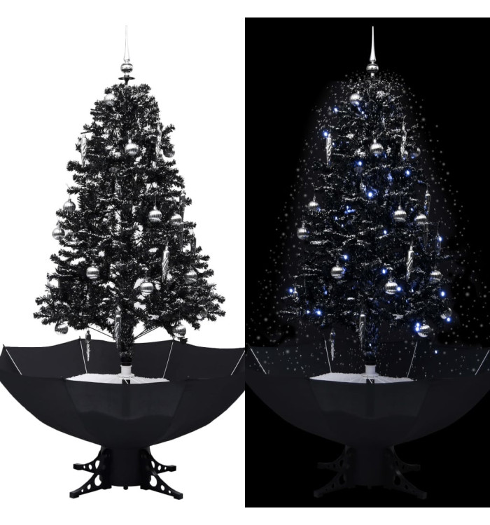 Arbre de Noël neigeux avec base de parapluie Noir 170 cm PVC | Mobilier & Déco