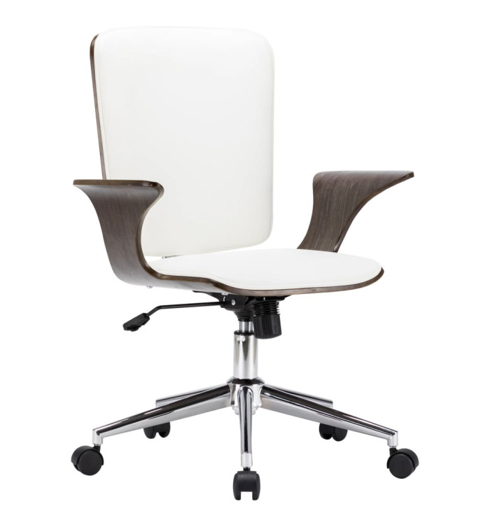 Chaise pivotante de bureau Blanc Similicuir et bois courbé | Mobilier & Déco