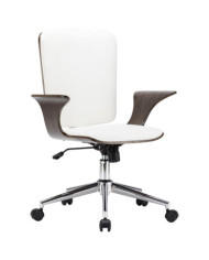 Chaise pivotante de bureau Blanc Similicuir et bois courbé | Mobilier & Déco