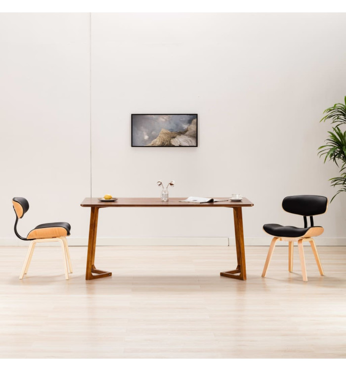 Chaises à manger lot de 2 noir bois courbé et similicuir | Mobilier & Déco