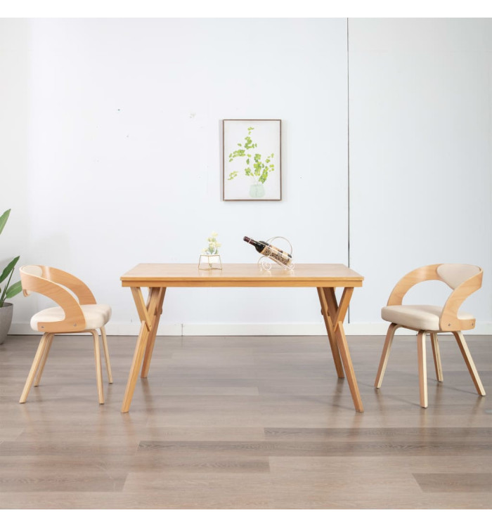 Chaises à manger lot de 2 crème bois courbé et similicuir | Mobilier & Déco