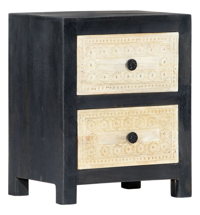 Table de chevet sculptée à la main Gris 40x30x50 cm Manguier | Mobilier & Déco
