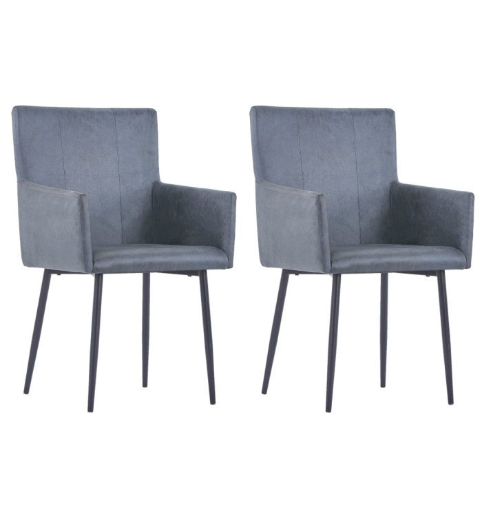 Chaises à manger et accoudoirs lot de 2 gris similicuir daim | Mobilier & Déco