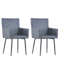 Chaises à manger et accoudoirs lot de 2 gris similicuir daim | Mobilier & Déco